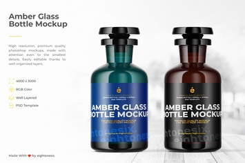 Amber Glass Bottle Mock-Up Template