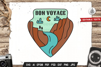 Bon Voyage Badge, Vector Adventure Retro Graphic