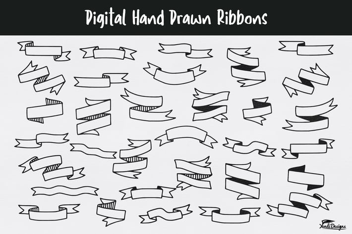 Digital Hand Drawn Ribbons