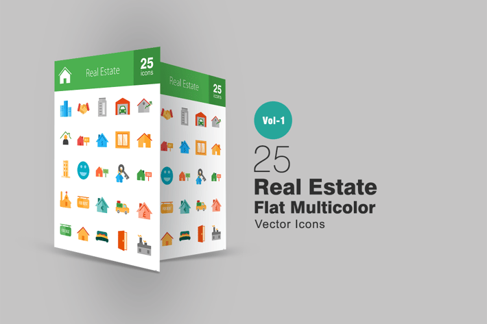 26 Real Estate Flat Multicolor Icons