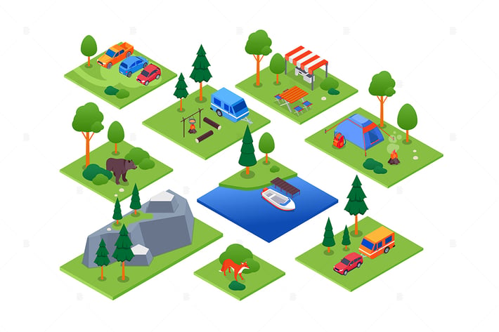 Camping and Tourism - Set of Isometric Elements