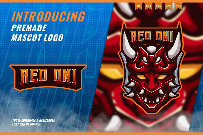 Oni Mask Face - Mascot Esport Logo Template