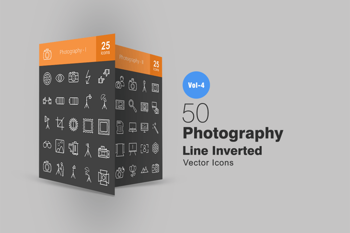 50 Photography Line Inverted Icons