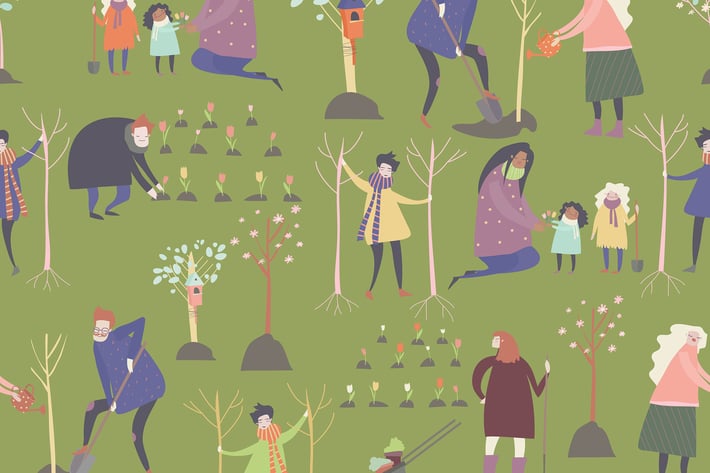 Vector seamless vector pattern with cartoon people