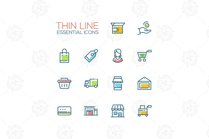 Shopping and Delivery Symbols - thin line icons 