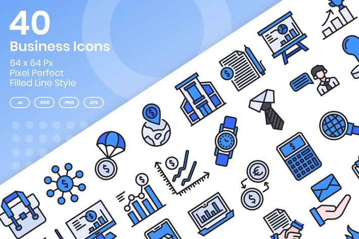 40 Business Icons Set - Filled Line