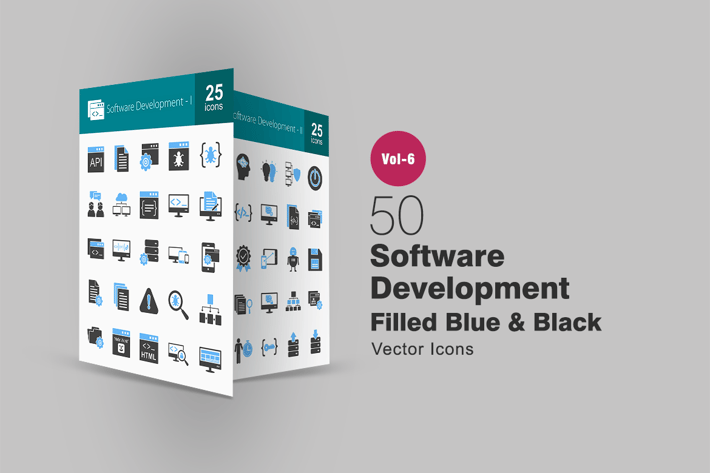 50 Software Development Blue & Black Icons