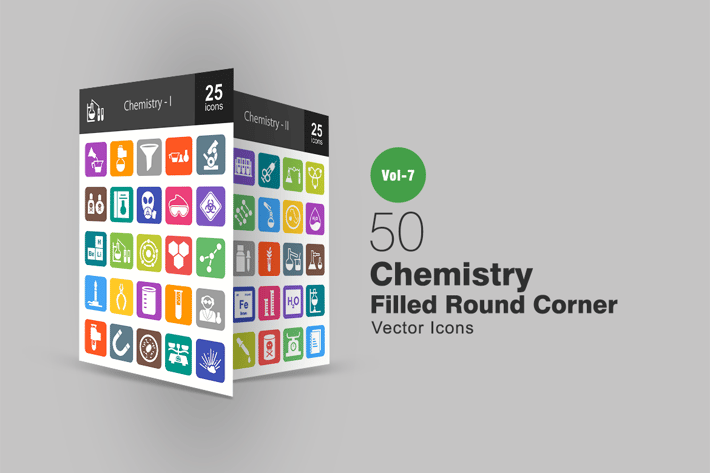 50 Chemistry Filled Round Corner Icons