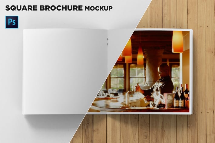 Square Brochure Open Pages Mockup Top View