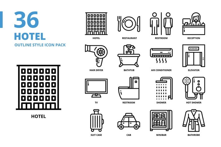 Hotel Outline Style Icon Set