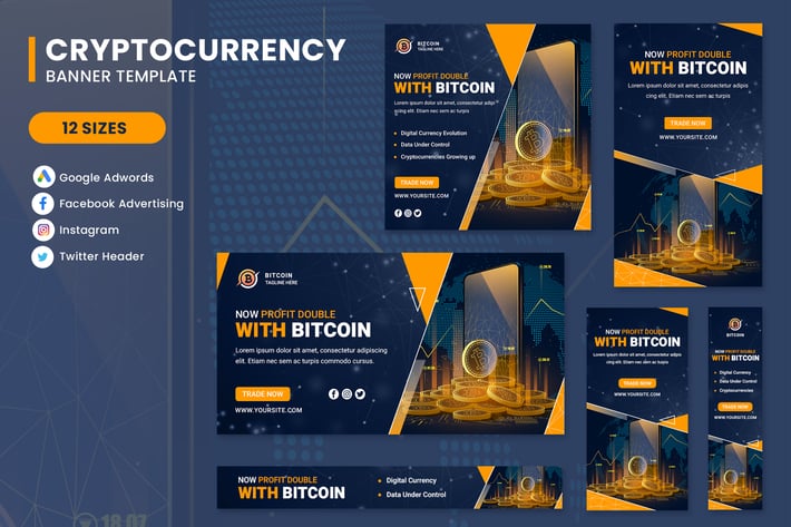 Cryptocurrency Bitcoin Banner Set Template