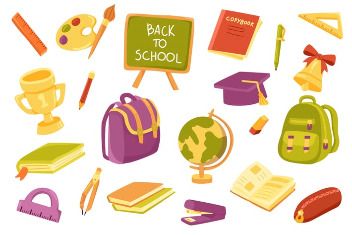 School Supply Clothing Isolated Elements Set