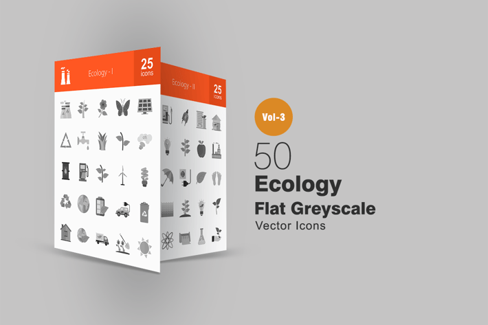 50 Ecology Greyscale Icons