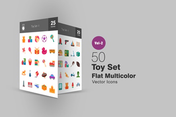 50 Toy Set Flat Multicolor Icons