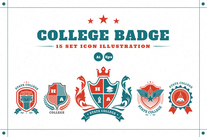 College Badge Illustration Set
