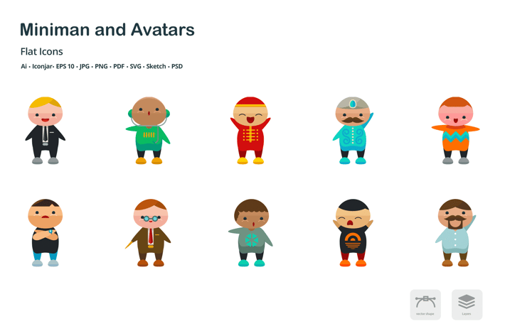 Miniman Avatars People Flat Colored Icons