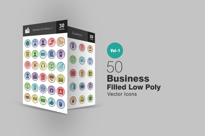50 Business Filled Low Poly Icons