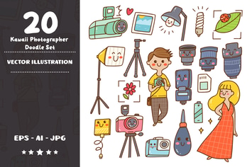 Kawaii Photographer Doodle Set