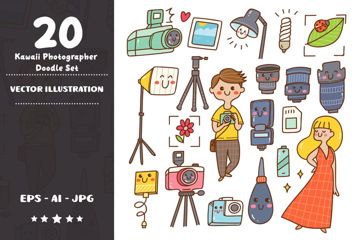 Kawaii Photographer Doodle Set