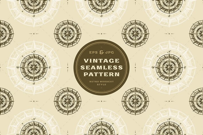 Seamless vintage compass pattern