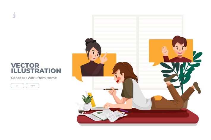 Work From Home - Vector Illustration 