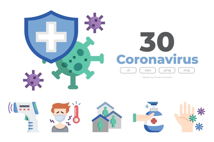30 Coronavirus Icons - FLAT