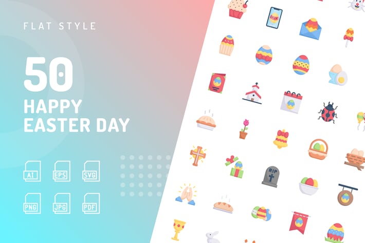Happy Easter Day Flat Icons
