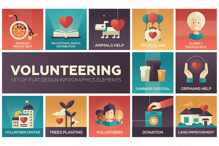 Volunteering - set of flat design elements