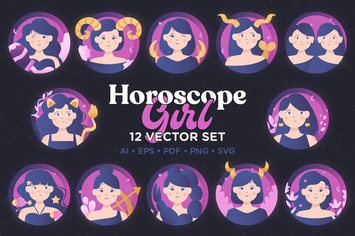 Horoscope Girl Vector Set