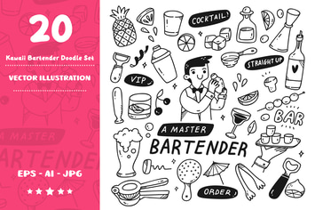 Kawaii Bartender Doodle Set