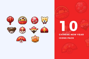 10 Flat Chinese New Year Icons Pack