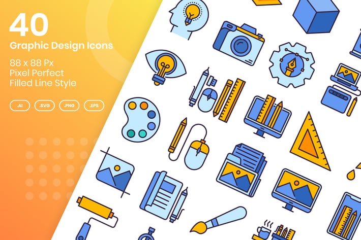 40 Graphic Design Icons Set - Filled Line