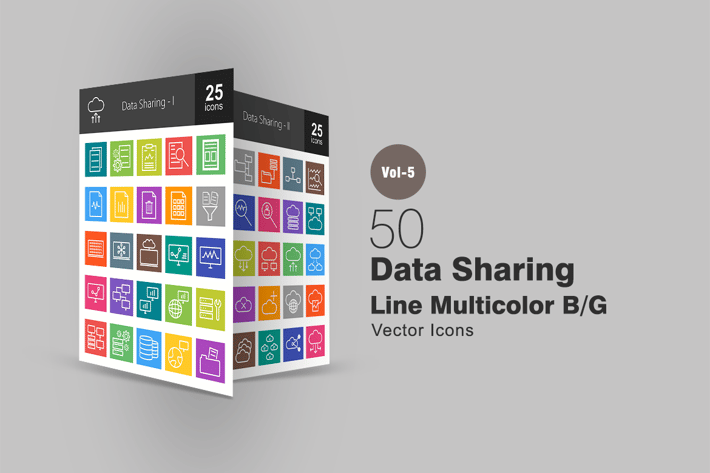50 Data Sharing Line Multicolor Icons