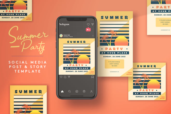 Summer Party Invitation Social Media Template