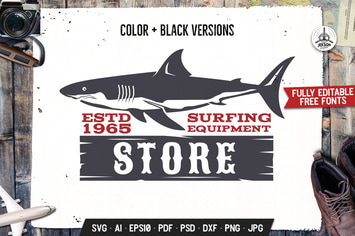 Surfing Adventure Logo Template Shark Retro Design