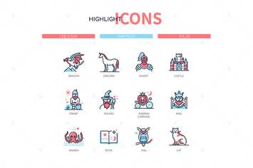 Fairytales concept - line design style icons set