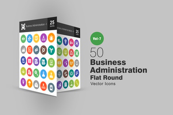 50 Business Administration Flat Round Icons