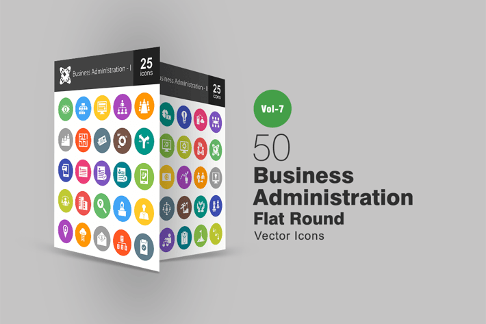 50 Business Administration Flat Round Icons