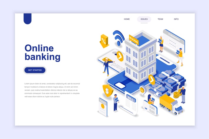 Online Banking Isometric Landing Page