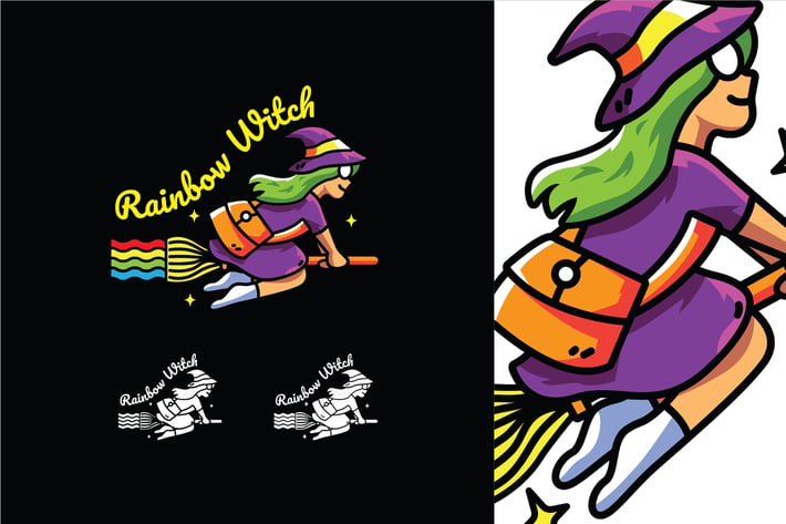 Rainbow Witch - Mascot Logo