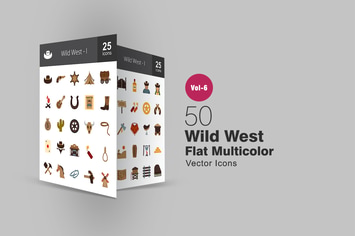 50 Wild West Flat Multicolor Icons