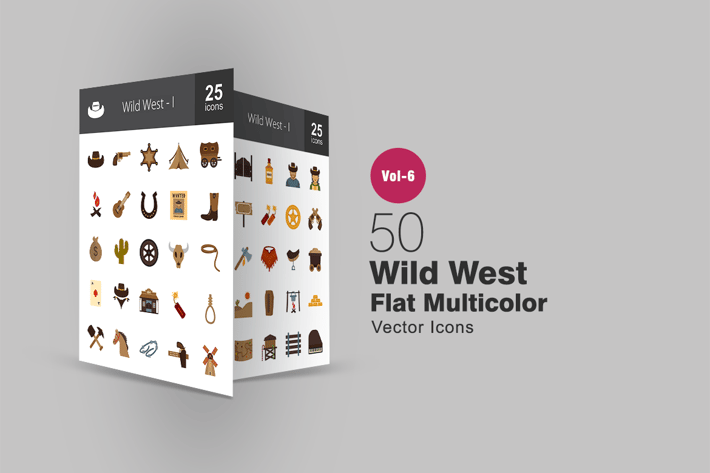 50 Wild West Flat Multicolor Icons