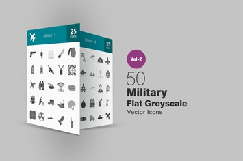 50 Military Greyscale Icons