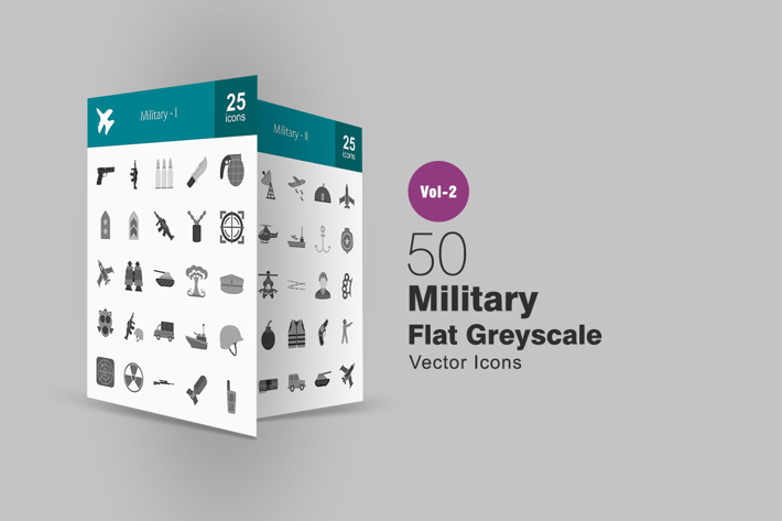 50 Military Greyscale Icons