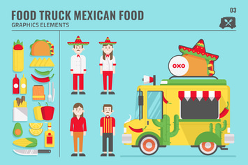 Amazing Mexican Food Truck Graphic Elements Set
