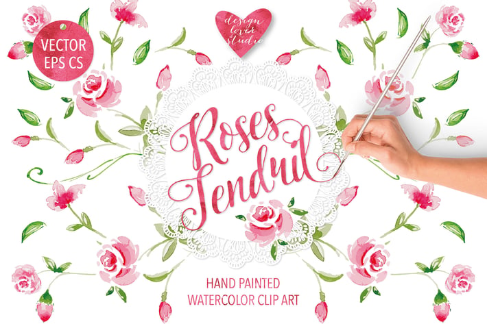 Watercolor "Rose Tendril" design