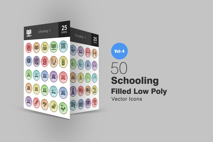50 Schooling Filled Low Poly Icons