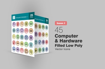 45 Computer & Hardware Low Poly Icons Season II