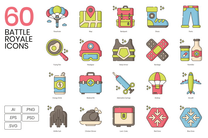 60 Battle Royale Line Icons 