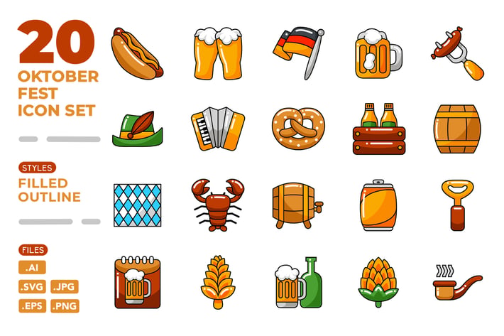 Oktoberfest Icon Set (Filled Outline)